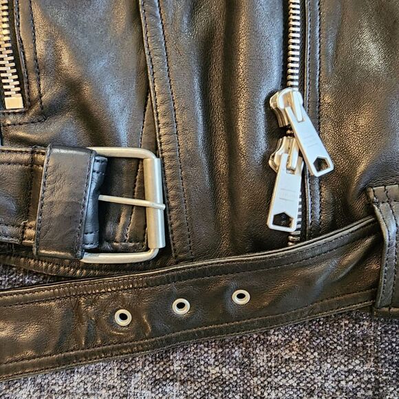 ALL SAINTS | RARE Gidley Leather Biker Jacket Sz 2 Black Studded Rocker Staple - Picture 6 of 13